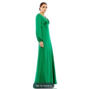 Ieena for Mac Duggal 55693 Empire Waist Bishop Sleeve Dress in Emerald Green NWT